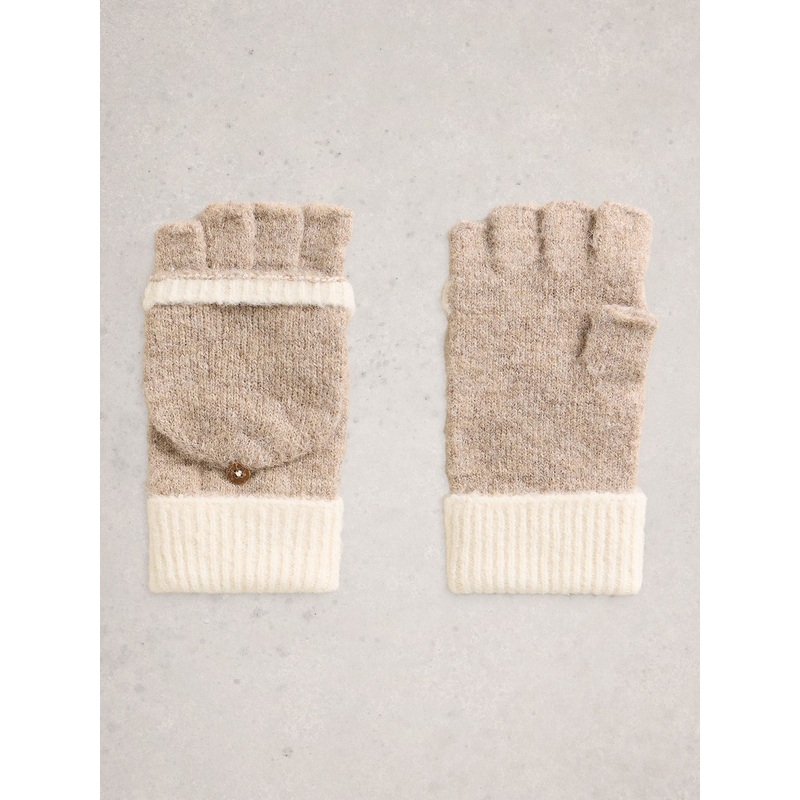 White Stuff Natural Emma Knitted Flip Mitten Gloves