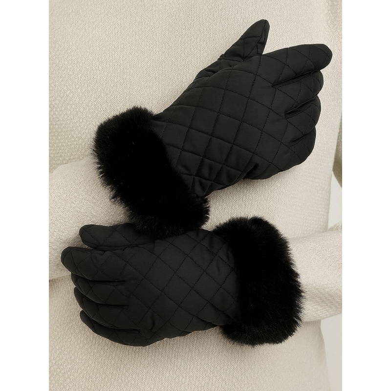 Totes Black SmarTouch Water Repellent Padded Gloves With Fur Cuff