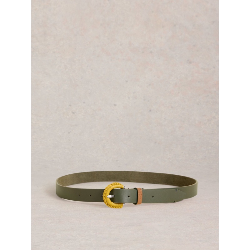 White Stuff Green Woven Buckle Belt