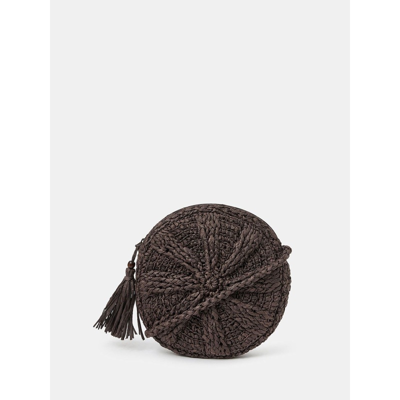 Accessorize Brown Raffia Circle Cross-Body Bag