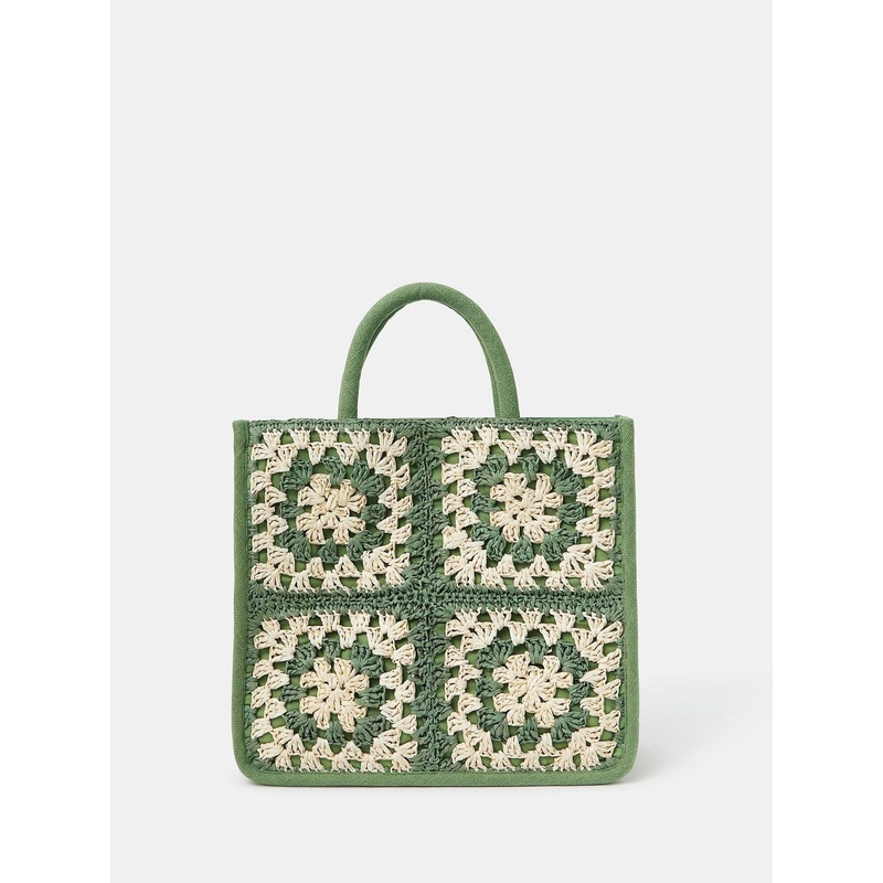 Accessorize Green Crochet Raffia Handbag