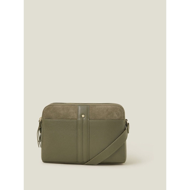 Accessorize Green Double Zip Leather Cross-Body Bag