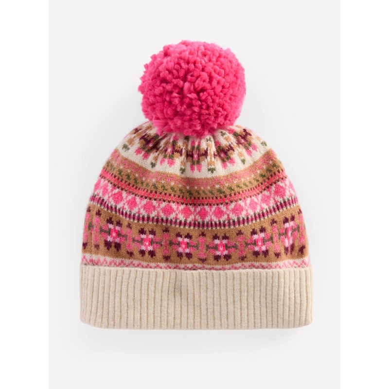 Boden Pink Edie Fair Isle Beanie