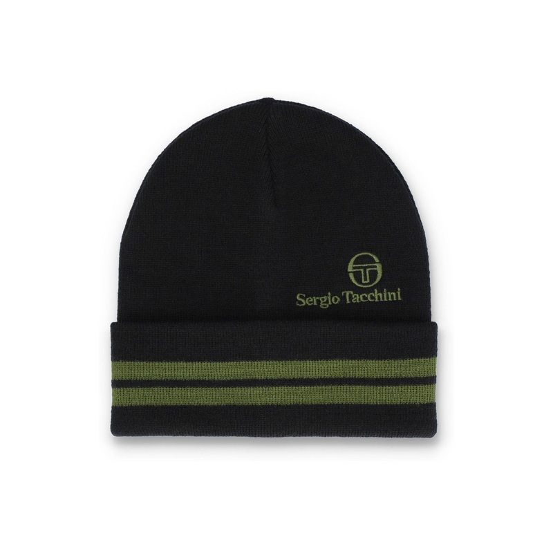 Sergio Tacchini Black Surgis Jacquard Striped Turn Up Beanie