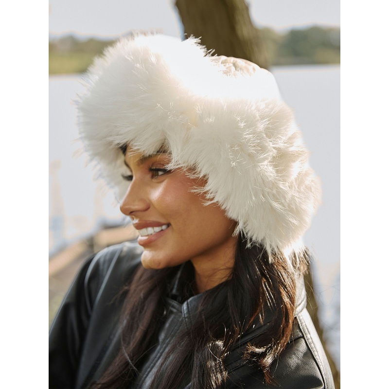 South Beach White Faux Fur lined Trapper Hat