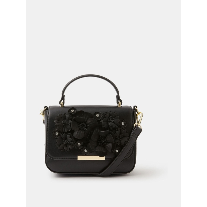 Accessorize Black 3D Flower Cross-Body Bag