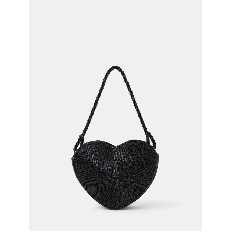 Accessorize Black Beaded Heart Shoulder Bag