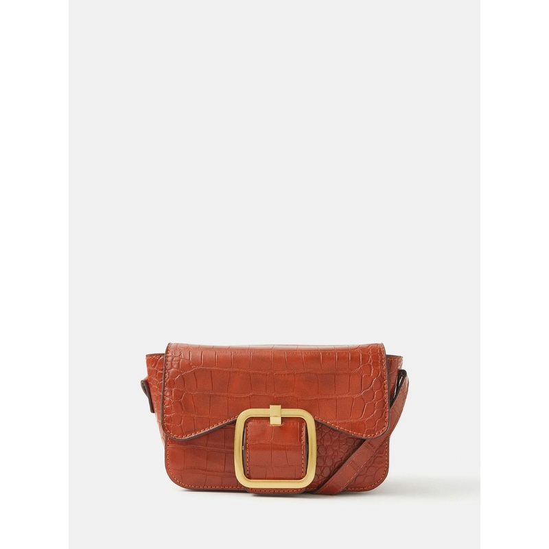 Accessorize Brown Faux Croc Buckle Cross-Body Bag