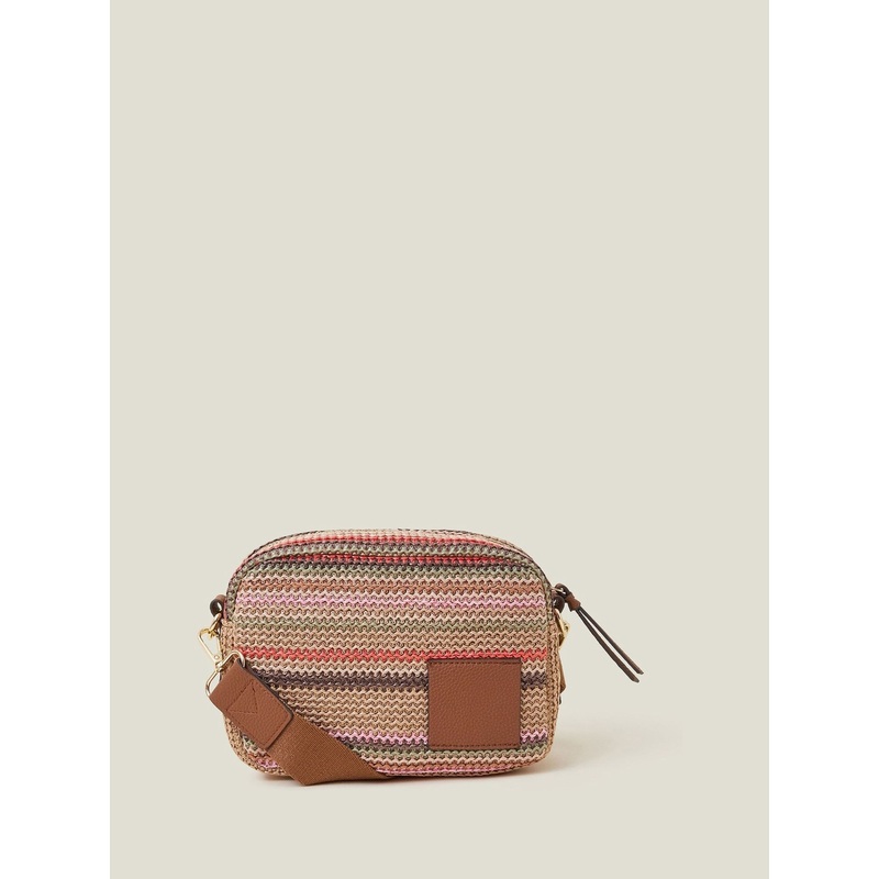 Accessorize Brown Small Stripe Raffia Cross-Body Bag