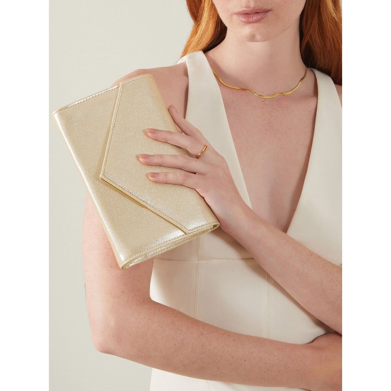 Accessorize Gold Metallic Envelope Clutch Bag