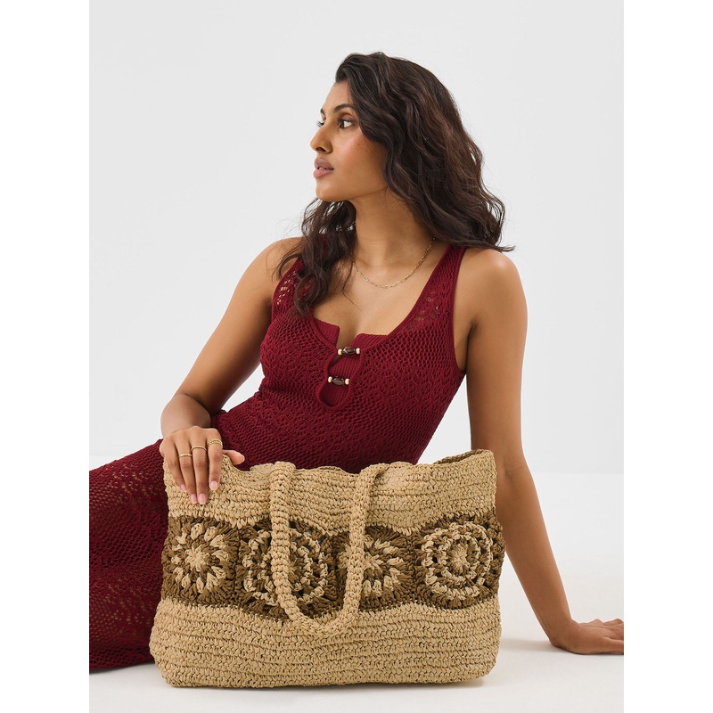 Accessorize Natural Crochet Raffia Beach Bag