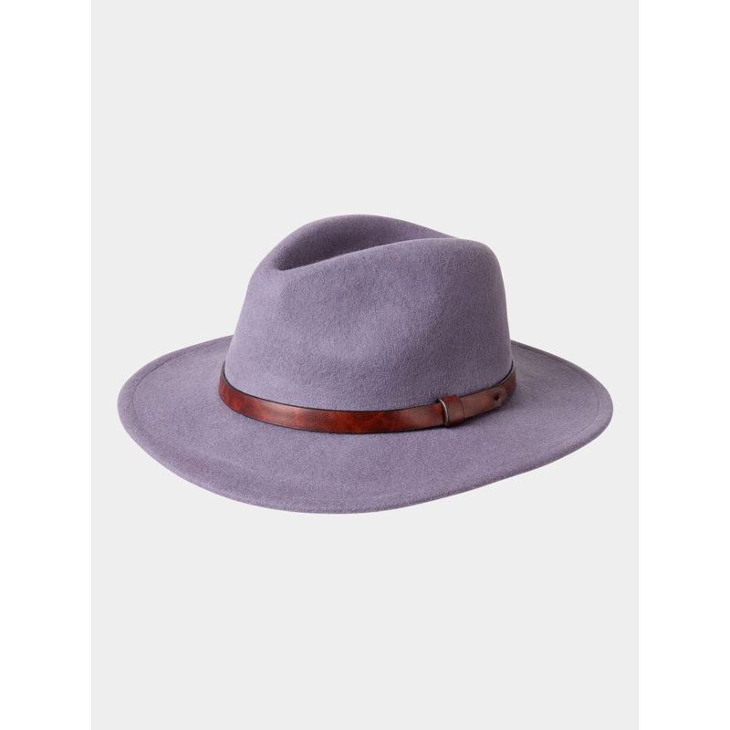 Joe Browns Purple Wool Fedora Hat with Brown Pleather Brim