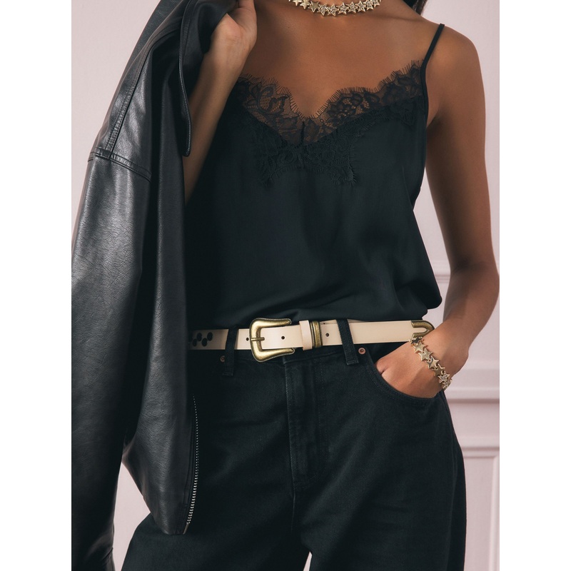 Rockett St George Cream Leather Studded Belt