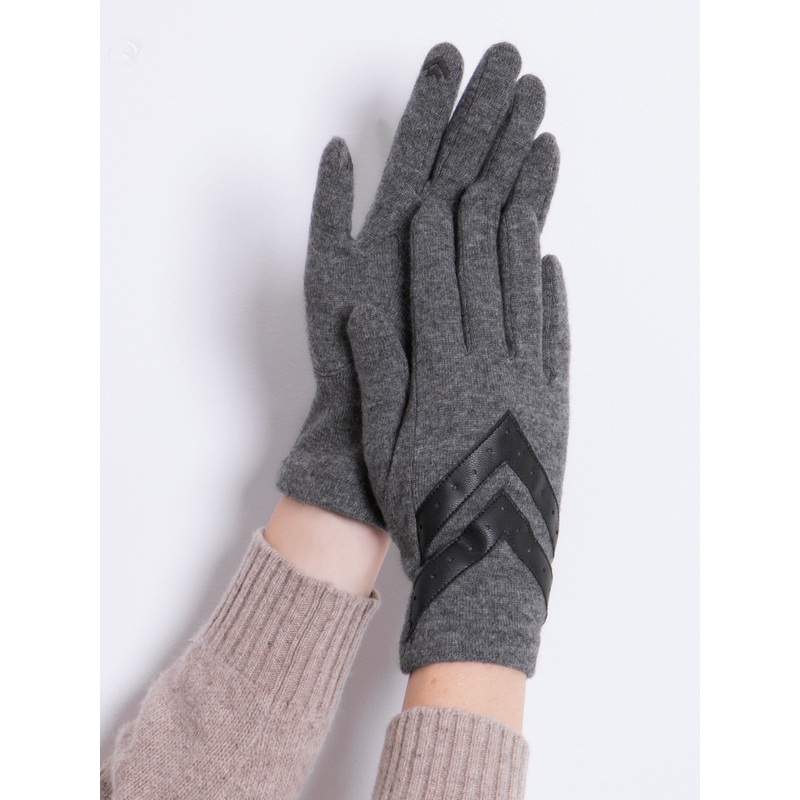 Totes Grey Ladies Isotoner Wool Knit Winter Gloves with Smartouch and Chevron