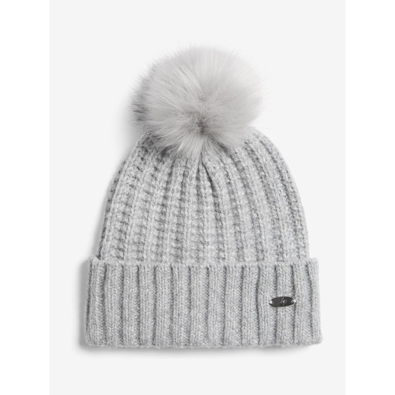 Lipsy Grey Shimmer Ribbed Pom Hat