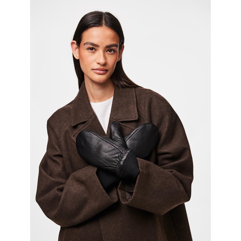 PIECES Black Leather Mittens