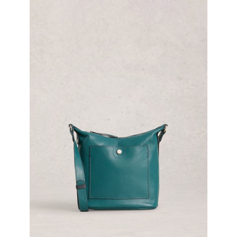 White Stuff Teal Mini Fern Leather Cross-Body Bag