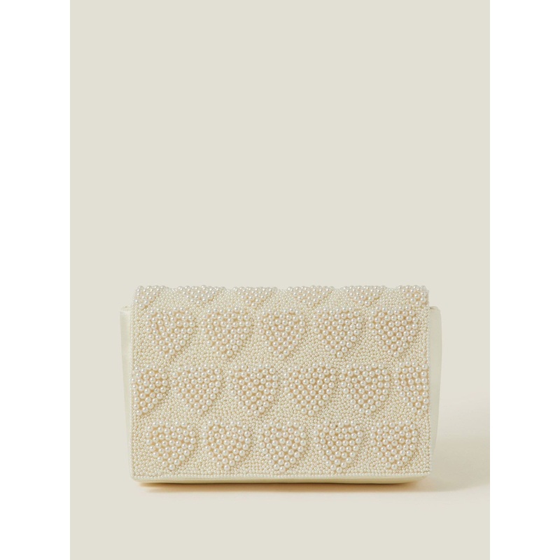 Accessorize Natural Bridal Pearl Heart Clutch Bag