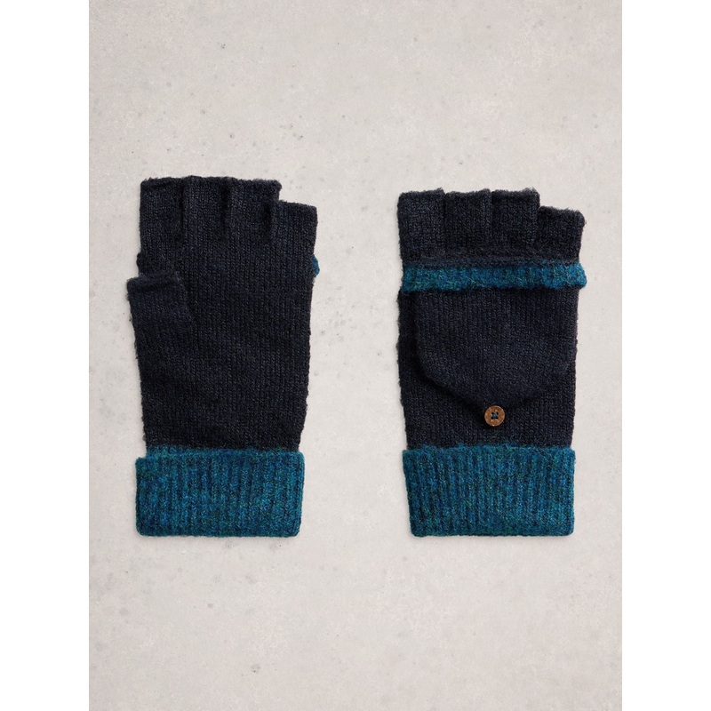 White Stuff Blue Emma Knitted Flip Mitten Gloves