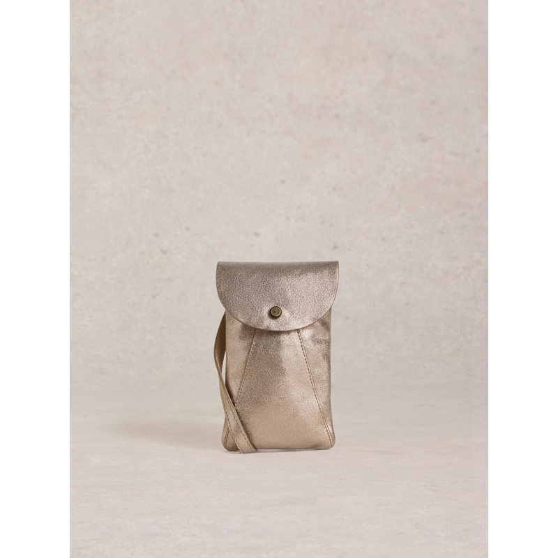 White Stuff Gold Coco Leather Phone Bag