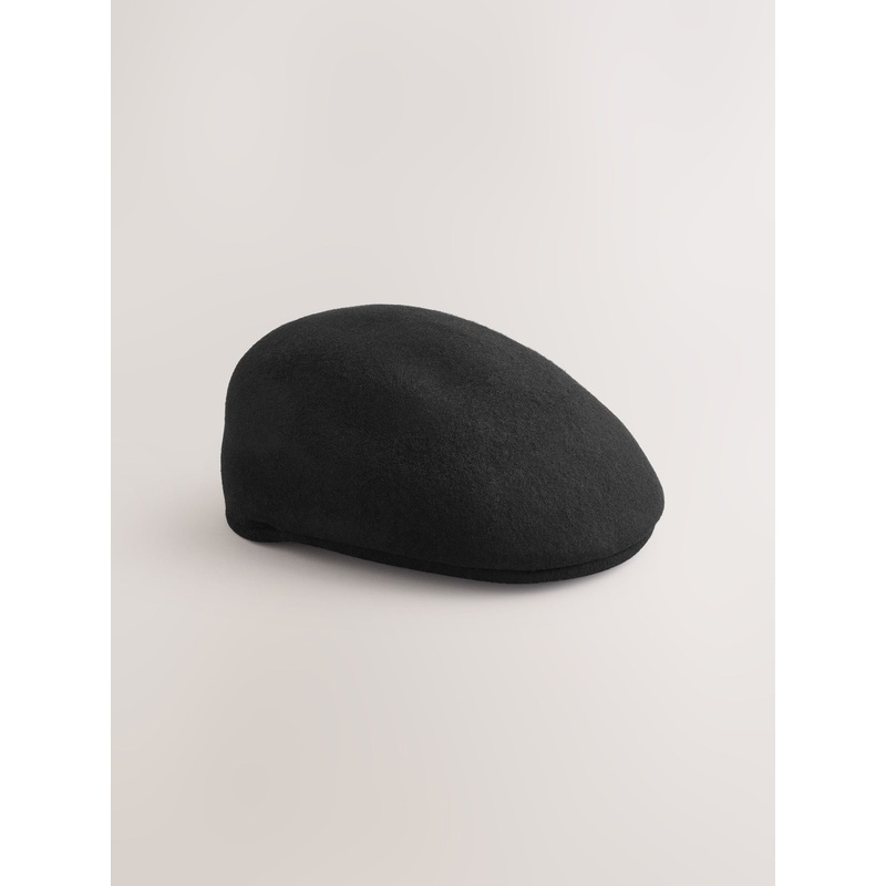 Black Wool Flat Cap