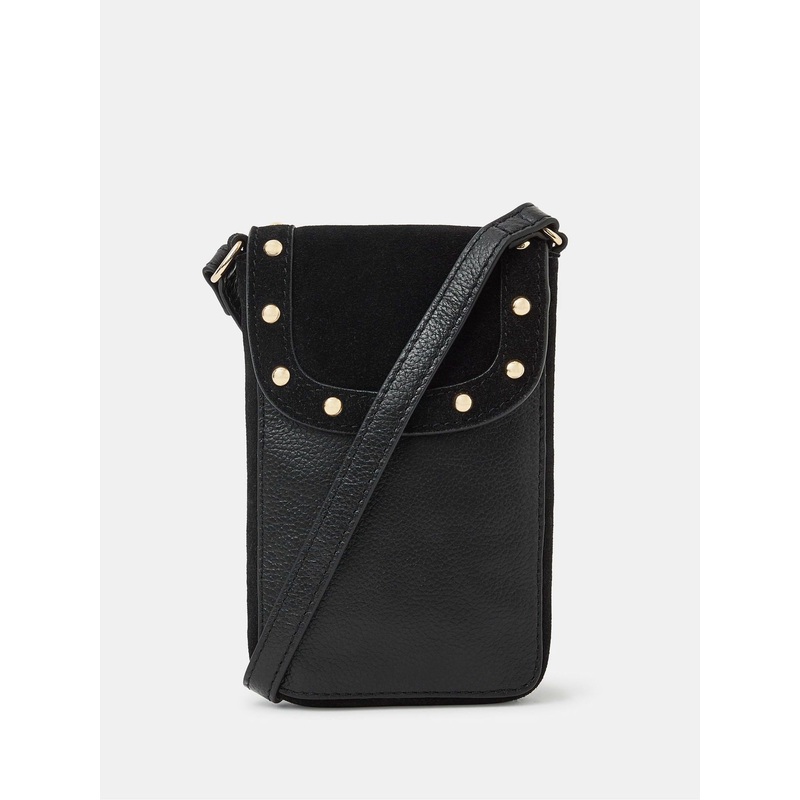 Accessorize Black Leather Stud Phone Bag