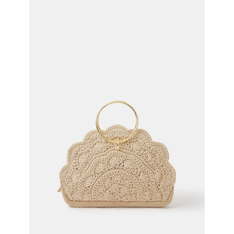 Accessorize Cream Crochet Scallop Ring Handle Bag