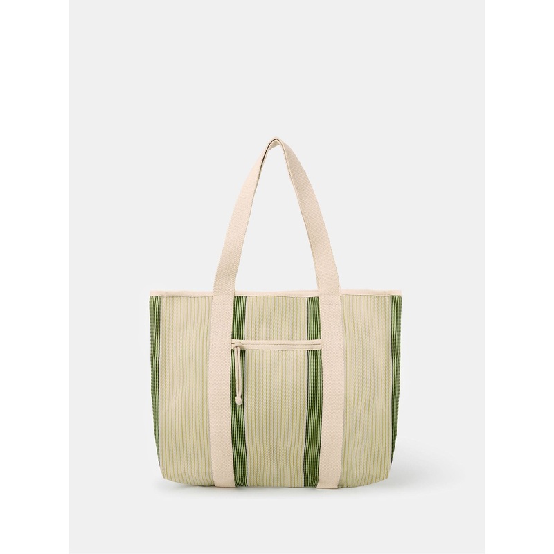 Accessorize Green Irregular Stripe Pocket Tote Bag