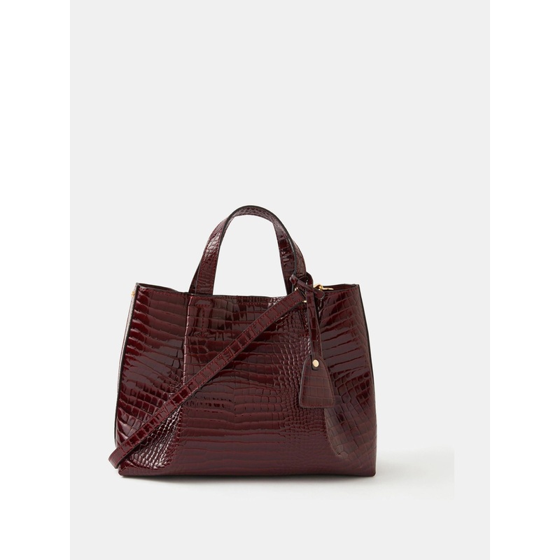 Accessorize Red Faux Croc Skin Patent Tote Bag