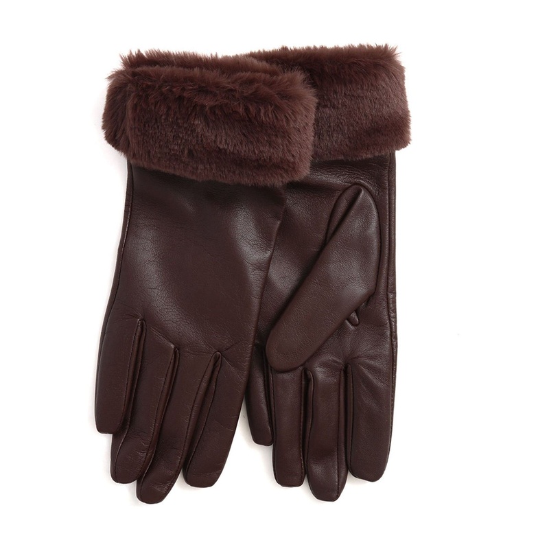 Jones Bootmaker Brown Faux Fur Cuffed Leather Gloves