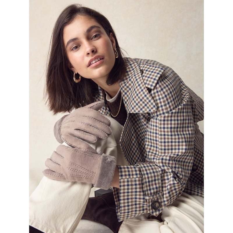 Mink Brown Leather Sheepskin Gloves