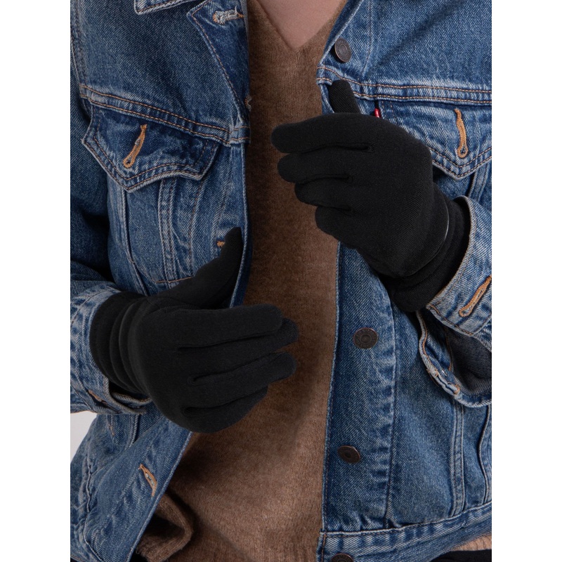 Totes Black Isotoner Ladies Thermal Smartouch Winter Gloves With Piping Detail