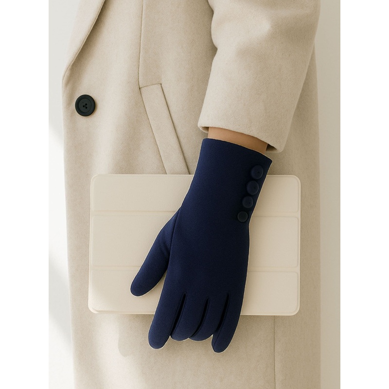 Totes Blue Thermal SmarTouch Gloves With Button Details