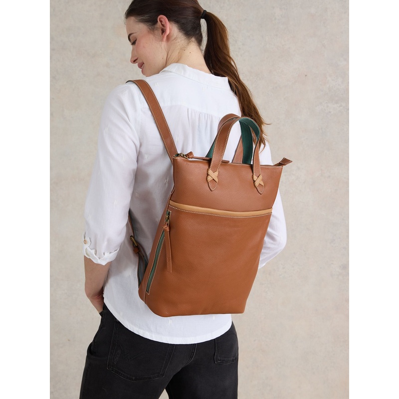 White Stuff Brown Leather Convertible Backpack