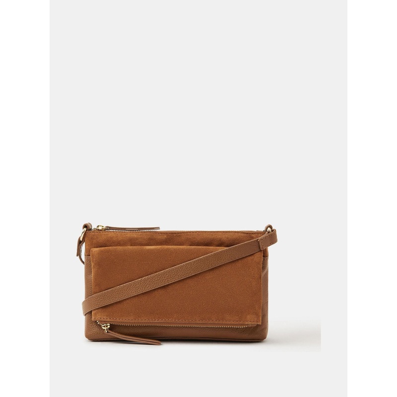 Accessorize Brown Fold Over Zip Leather Cross-Body Bag