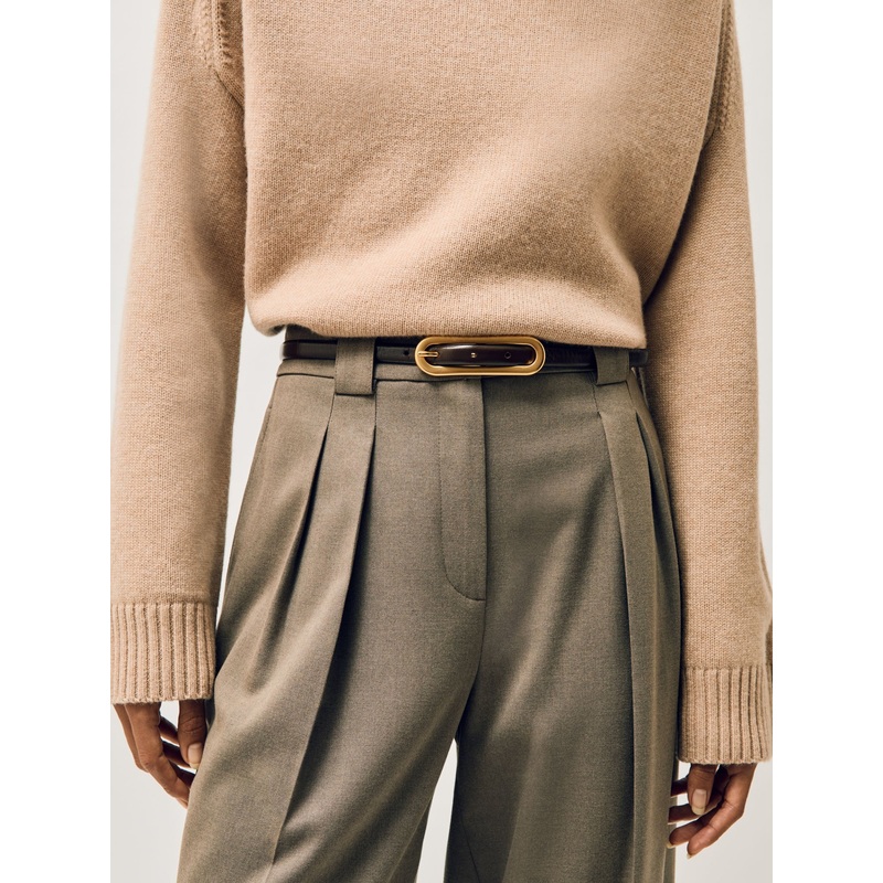 Reiss Chocolate Chaya Thin Leather Elongated Buckle Belt