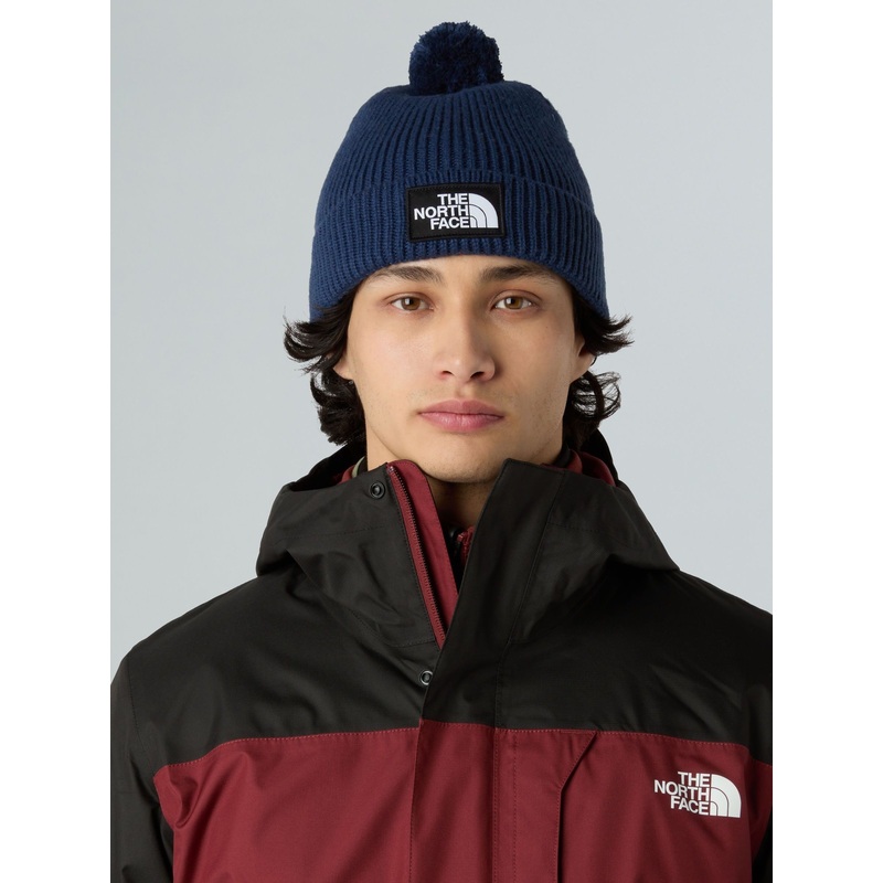 The North Face Blue Logo Box Pom Beanie