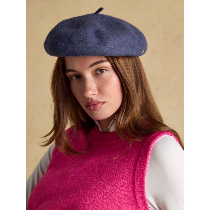 Joules Amelie Navy Blue Adjustable Wool Beret Hat