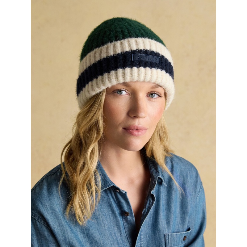 Joules Popley Green Blue Stripe Beanie