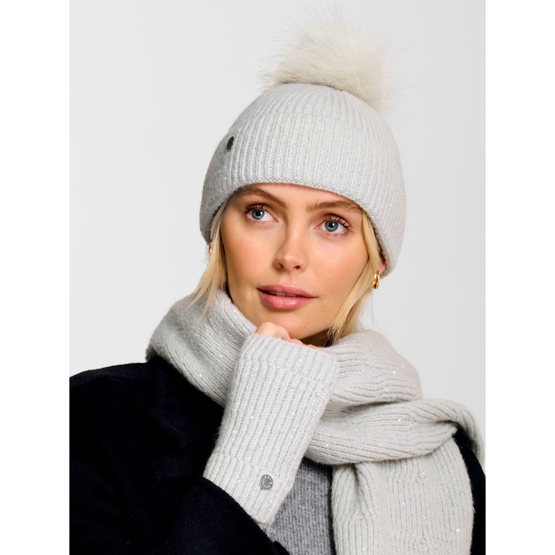 Katie Loxton Grey Sequin Pom Pom Hat