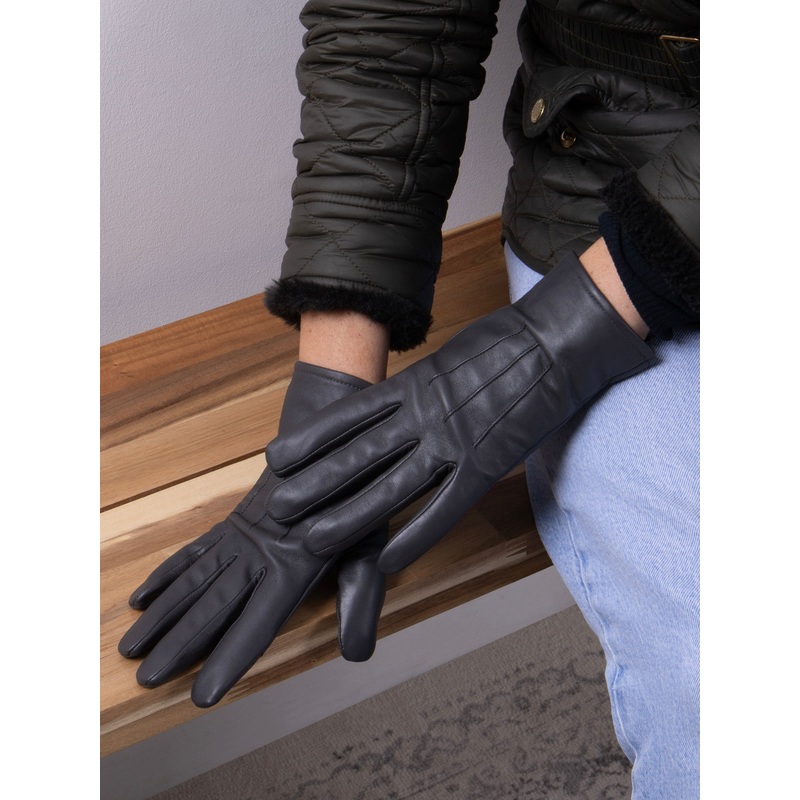 Totes Grey 3 Point Smartouch Winter Leather Gloves
