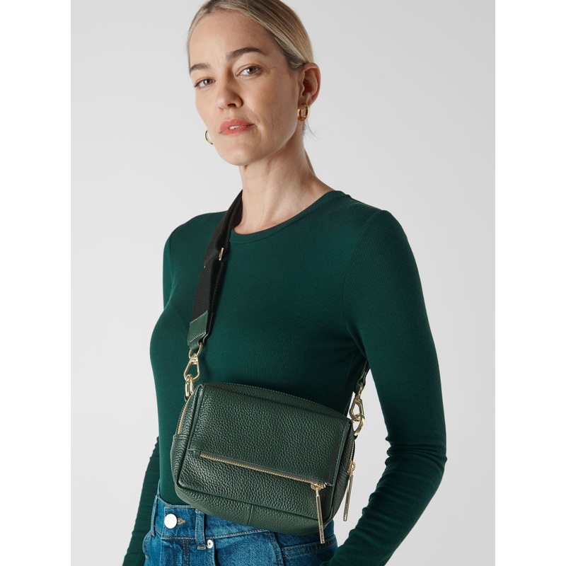 Whistles Green Bibi Chocolate Cross-Body Bag