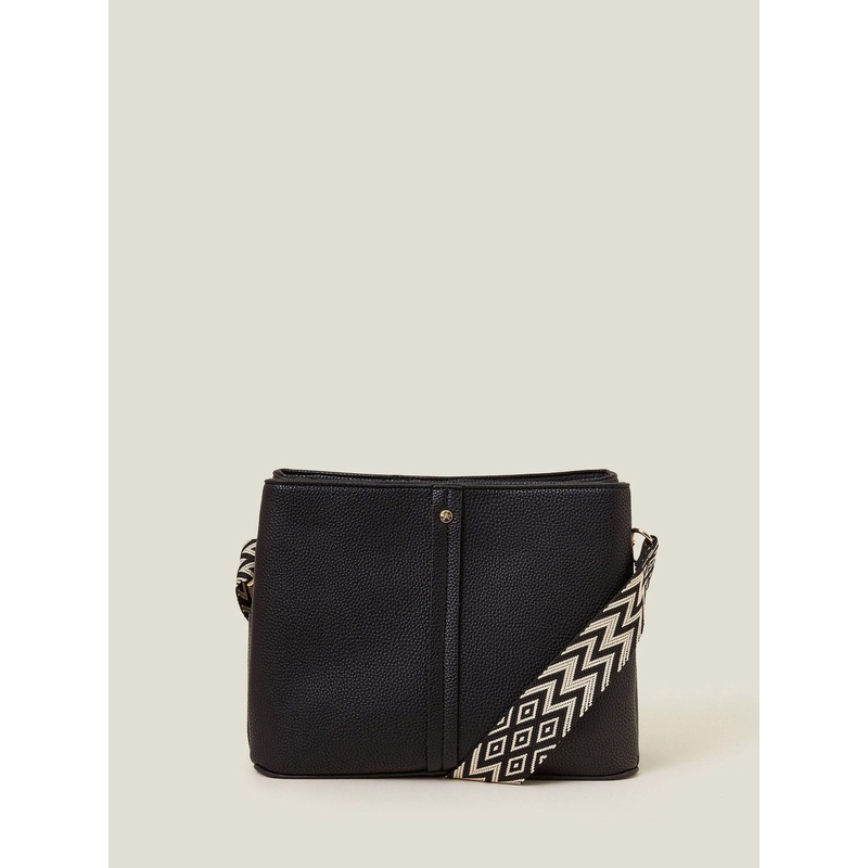 Accessorize Black Faux Leather Webbing Strap Cross-Body Bag