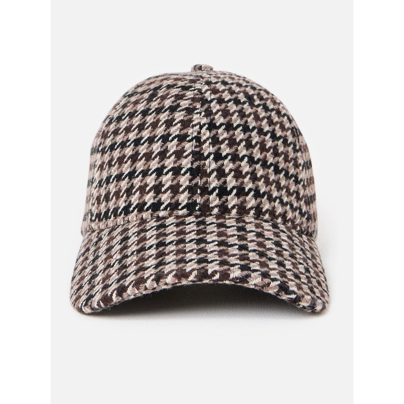 Oliver Bonas Black Houndstooth Cherry Motif Cap Hat