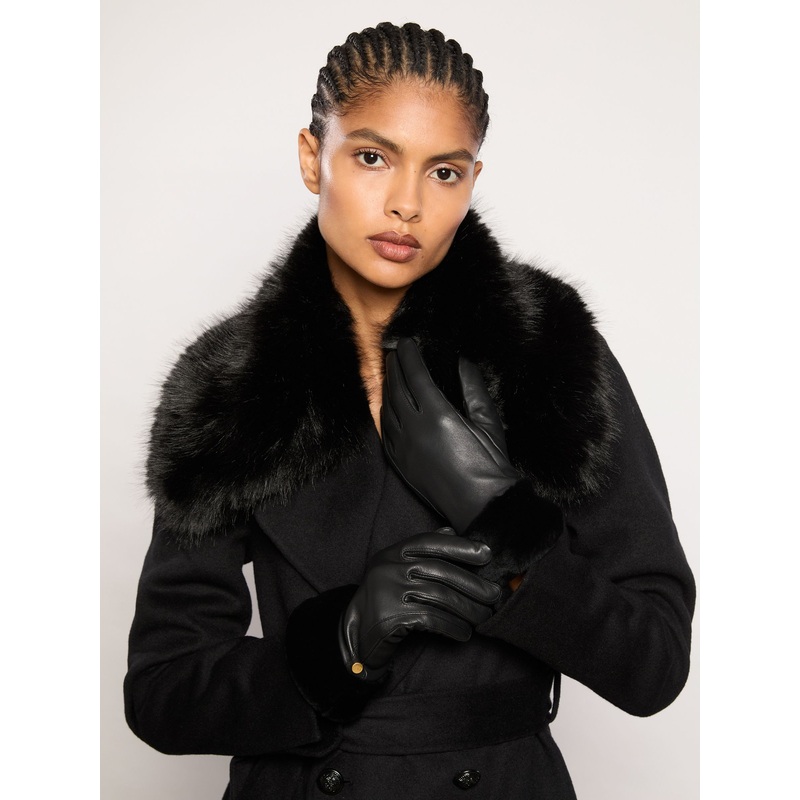 Reiss Black Audrey Faux-Fur Cuff Leather Gloves