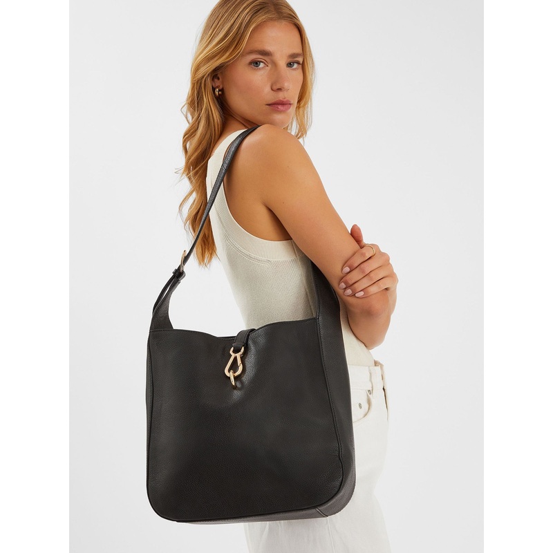 Accessorize Black Clasp Leather Shoulder Bag