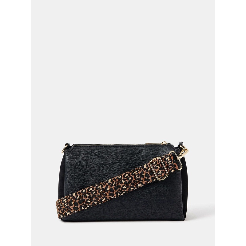 Accessorize Black Webbing Strap Suedette Cross-Body Bag