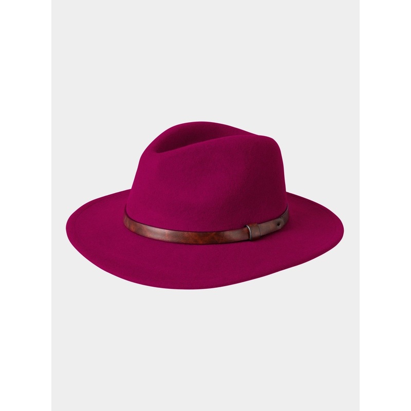 Joe Browns Red Wool Fedora Hat with Brown Pleather Brim