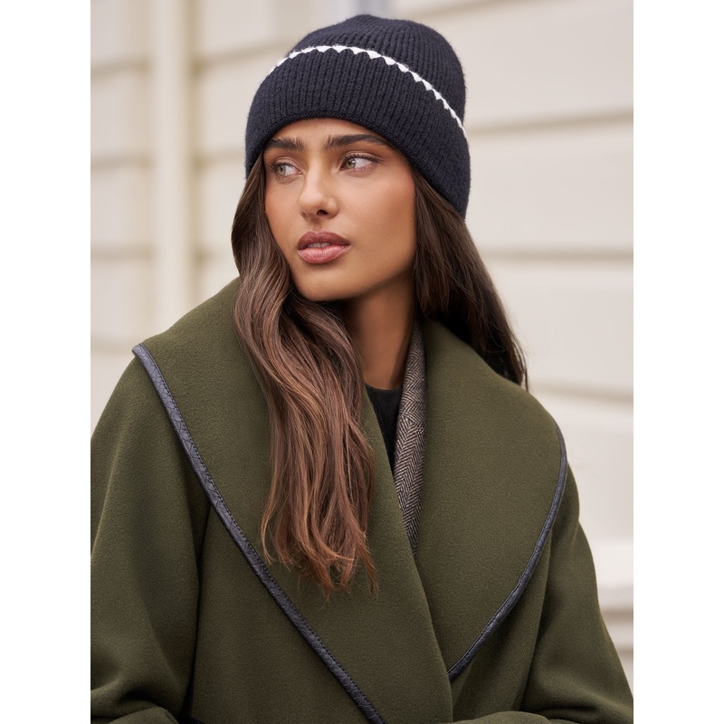 Lipsy Black Whipstitch Trim Beanie Hat