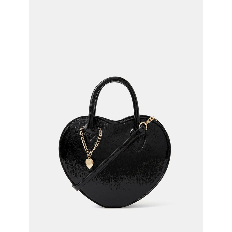 Accessorize Black Patent Heart Cross-Body Handbag